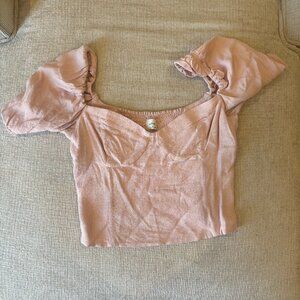 Aritzia Wilfred Light Pink Sweetheart Neckline Short Puff Sleeve Crop Top